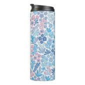 Blauwe Boho Bloemen 3D Opgeblazen Mama Thermosbeker (Geroteerd rechts)