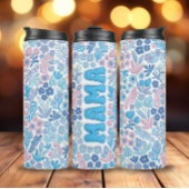 Blauwe Boho Bloemen 3D Opgeblazen Mama Thermosbeker