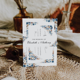 Blauwe Boho Bloemen Huwelijksuitnodiging Belly Ban Uitnodigingen Wikkel
