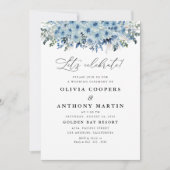 Blauwe Boho Bloemen Huwelijksuitnodiging Kaart (Voorkant)