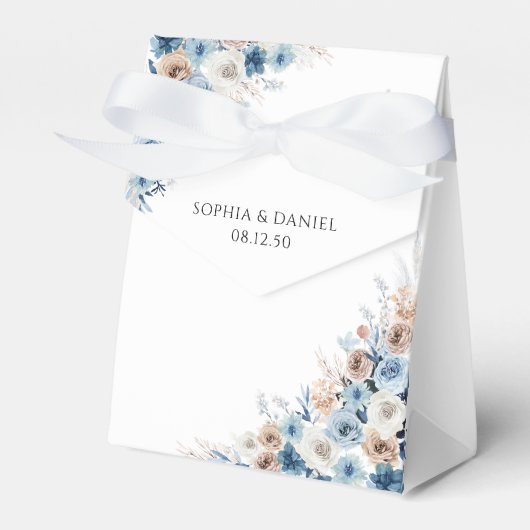 Blauwe Boho Bloemen Trouwgunstbox Bedankdoosjes (Voorkant Zijde)