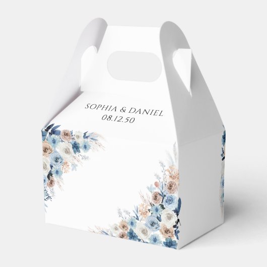 Blauwe Boho Bloemen Trouwgunstbox Bedankdoosjes (Achterkant)