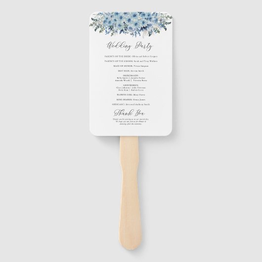 Blauwe Boho Bloemen Trouwprogramma Handwaaier (Achterkant)