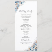 Blauwe Boho Bloemen Trouwprogramma Programmakaart (Achterkant)