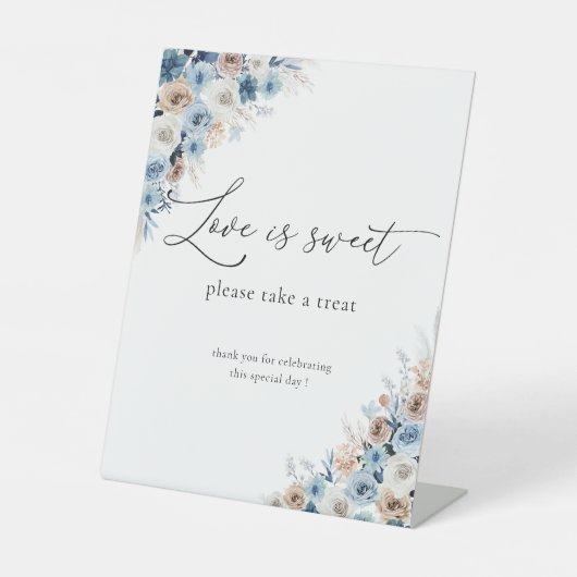 Blauwe Boho Bloemliefde is een zoet teken Reclamebord Met Voetstuk (Voorkant)