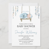 Blauwe boho bohemian baby jongen douche uitnodigin kaart (Voorkant)