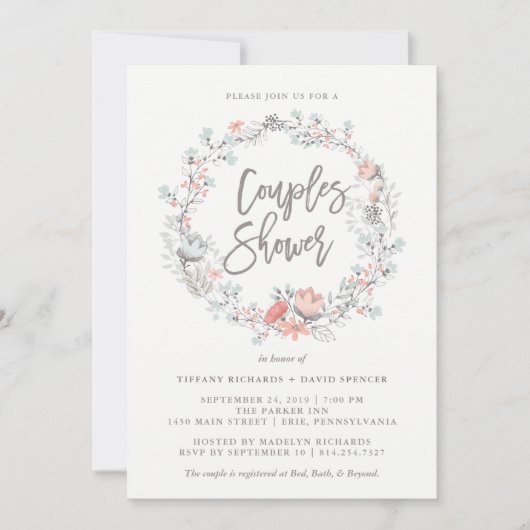 Blauwe Boho Botanische Koppels Douche Uitnodiging (Voorkant)