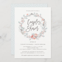 Blauwe Boho Botanische Koppels Douche Uitnodiging