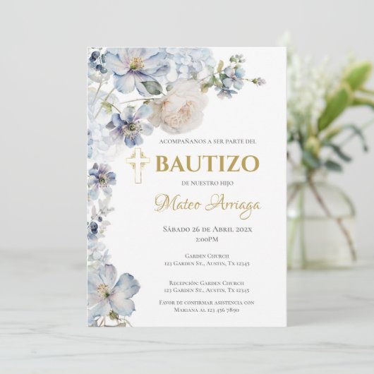 Blauwe Boho doop Kaart (Staand voorkant)