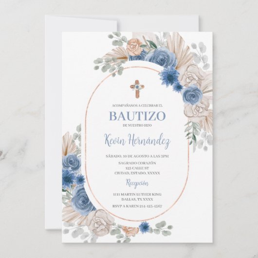 Blauwe Boho doop Kaart (Voorkant)