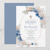 Blauwe Boho doop Kaart (Voorkant / Achterkant)