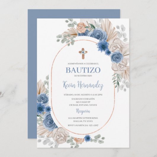 Blauwe Boho doop Kaart (Voorkant / Achterkant)