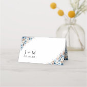 Blauwe Boho Floral bruiloft gevouwen Plaatskaartje (Achterkant)