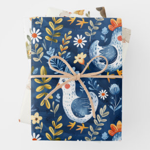 Blauwe boho kip kwekerij naadloos patroon inpakpapier vel