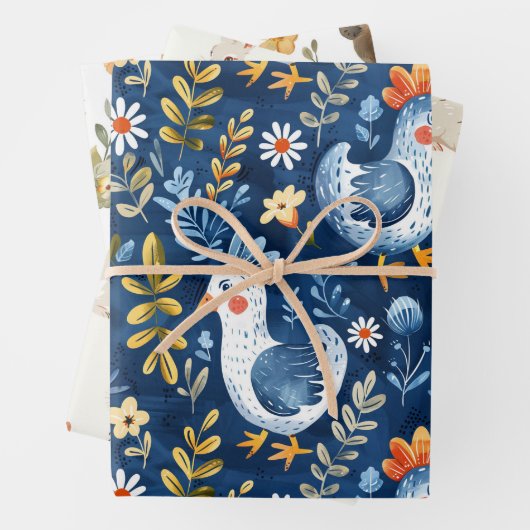 Blauwe boho kip kwekerij naadloos patroon inpakpapier vel (In situ)