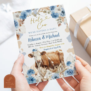 Blauwe Boho Koe Farm Jongen Baby Borrel Kaart