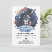 Blauwe Boho kosmische astronaut jongen verjaardag Kaart (Staand voorkant)
