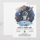 Blauwe Boho kosmische astronaut jongen verjaardag Kaart (Voorkant / Achterkant)