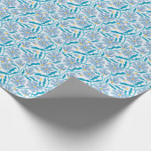 Blauwe Boho Mid Century Modern Bloempatroon Cadeaupapier (Hoek)