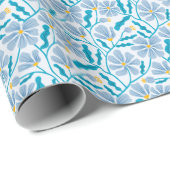 Blauwe Boho Mid Century Modern Bloempatroon Cadeaupapier (Rol Hoek)