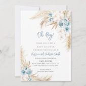 Blauwe Boho Pampas Gras Baby Shower Kaart (Voorkant)