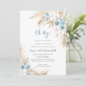 Blauwe Boho Pampas Gras Baby Shower Kaart (Staand voorkant)