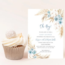 Blauwe Boho Pampas Gras Baby Shower