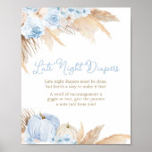 Blauwe Boho Pompoen Baby shower Late Night Luiers Poster (Voorkant)