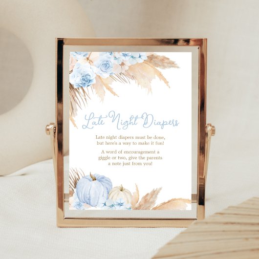 Blauwe Boho Pompoen Baby shower Late Night Luiers Poster