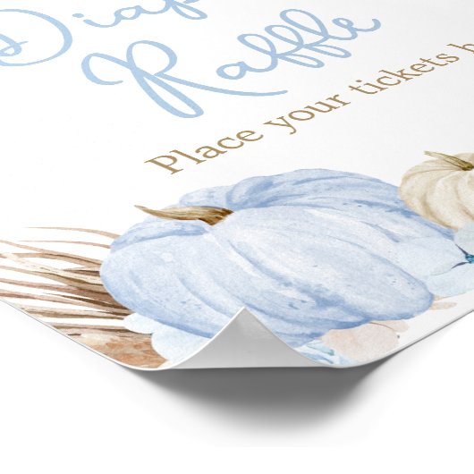 Blauwe Boho Pompoen Baby shower Luier Raffle Poster (Hoek)