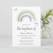  Blauwe Boho Regenboog Doop Uitnodiging (Staand voorkant)