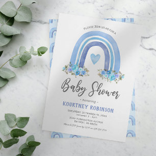 Blauwe Boho Regenboog Jongens Baby Shower Uitnodig Kaart