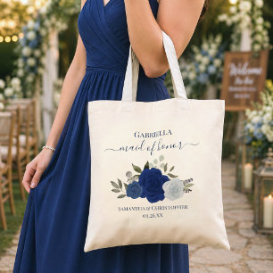 Blauwe Boho Rozen Elegante Getuige Trouwfeest Tote Bag