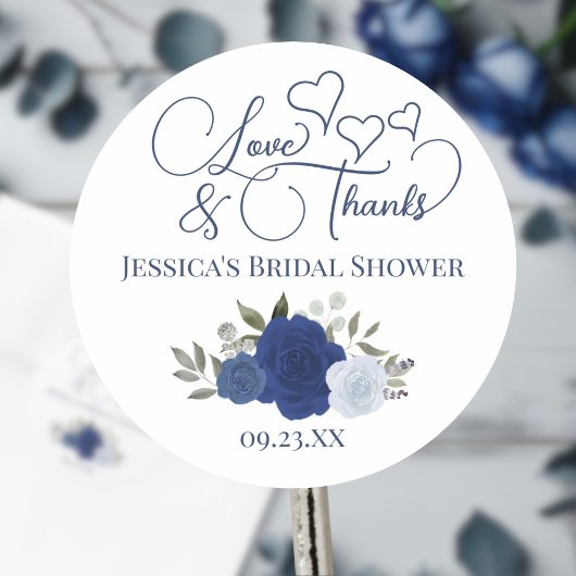 Blauwe Boho Rozen Liefde & Dankbaarheid Bruidsdouc Ronde Sticker