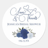 Blauwe Boho Rozen Liefde & Dankbaarheid Bruidsdouc Ronde Sticker (Voorkant)
