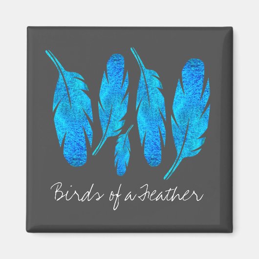 Blauwe boho veren blauw en grijs magneet (Voorkant)