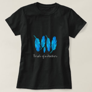 Blauwe boho veren blauw en grijs t-shirt