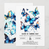 Blauwe Boho vlinder jongen Verjaardag Kaart (Voorkant / Achterkant)