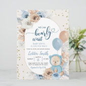 Blauwe boho wacht op baby shower uitnodiging (Staand voorkant)