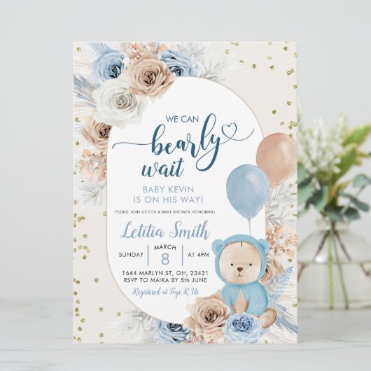 Blauwe boho wacht op baby shower uitnodiging (Staand voorkant)