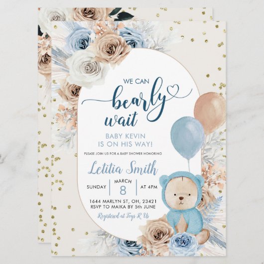 Blauwe boho wacht op baby shower uitnodiging (Voorkant / Achterkant)