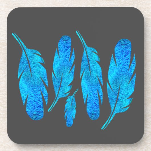 Blauwe boho waterverf vether bier onderzetter (Voorkant)