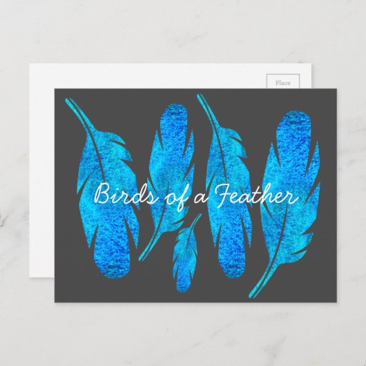 Blauwe boho waterverf vether briefkaart (Voorkant / Achterkant)