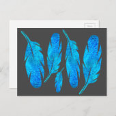 Blauwe boho waterverf vether briefkaart (Voorkant / Achterkant)