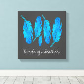 Blauwe boho waterverf vether canvas afdruk (Insitu (Houten vloer))