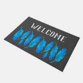 Blauwe boho waterverf vether deurmat (Schuin)