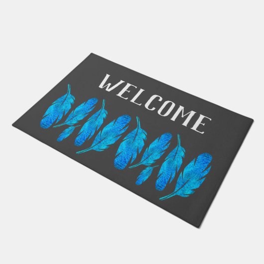 Blauwe boho waterverf vether deurmat (Schuin)