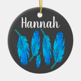 Blauwe boho waterverf vether keramisch ornament