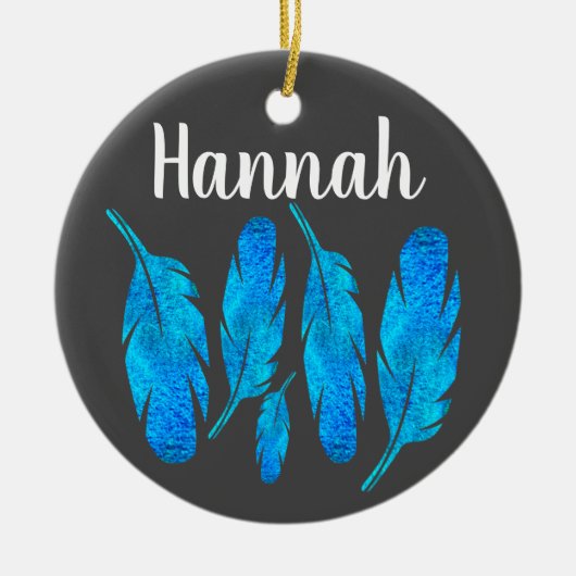 Blauwe boho waterverf vether keramisch ornament (Voorkant)