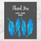 Blauwe boho waterverf vether wijn etiket (Enkel label)